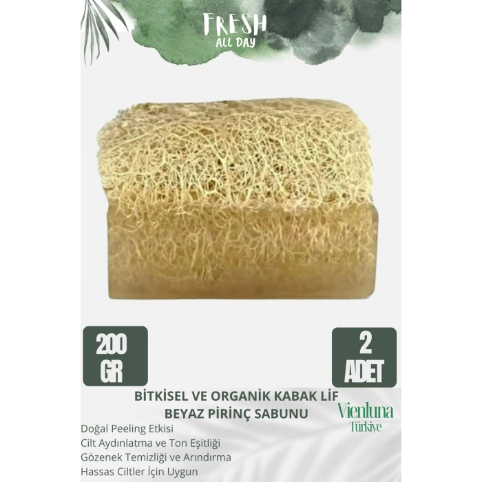 Özel Üretim %100 Doğal El Yapımı Ferah Kokulu Cilt Dostu Kabak Lif Beyaz Pirinç Sabunu 2 Adet