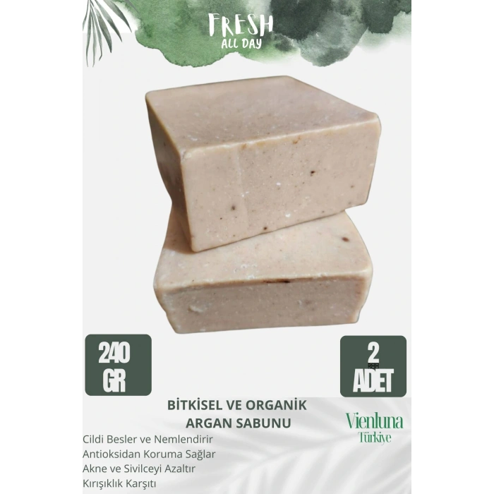 Özel Üretim El Yapımı %100 Doğal Ferah Kokulu El Yüz Saç Vücut Cilt Dostu Bakım Argan Sabunu 2 Adet