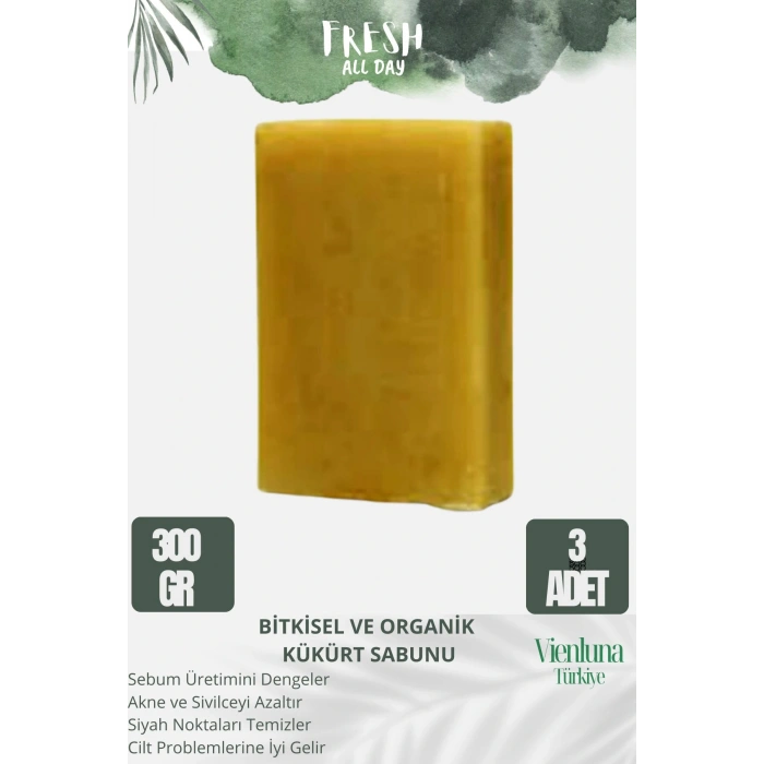 Özel Üretim El Yapımı %100 Doğal El Yüz Lüks Doğal Ferah Kokulu Cilt Dostu Kükürt Sabunu 3 Adet