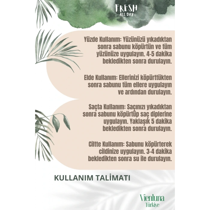 Özel Üretim El Yapımı %100 Vücut Saç Lüks Doğal Ferah Kokulu Cilt Dostu Aloe Vera Sabunu 3 Adet