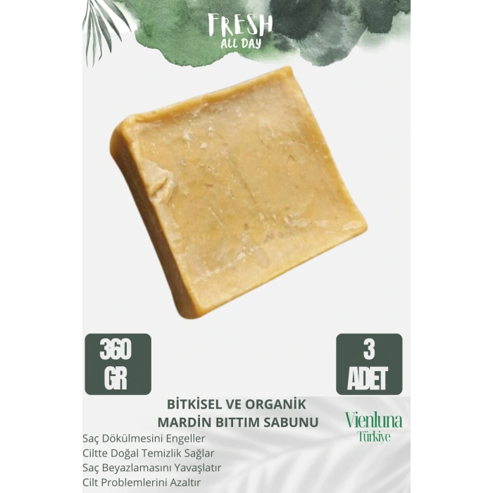 Özel Üretim El Yapımı %100 Vücut Saç Lüks Doğal Ferah Kokulu Cilt Dostu Mardin Bıttım Sabunu 3 Adet
