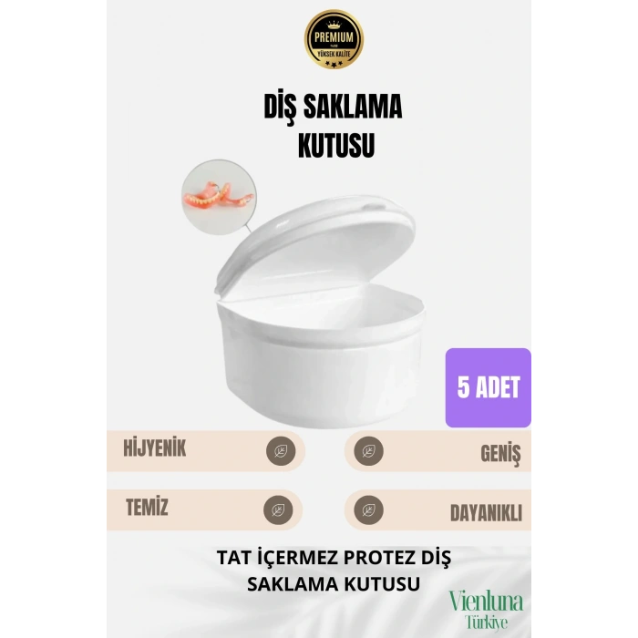 Yüksek Kalite Uzun Ömürlü Plastik Hijyenik Tat İçermez Protez Diş Saklama Kutusu Geniş Boy 5 Adet