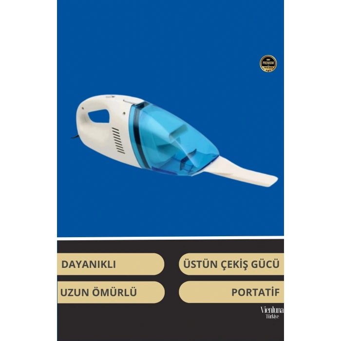 Premium Seri Dayanıklı 12v Uzatma Kablolu Yüksek Çekimli Araç Çakmaklık Girişli Oto Süpürgesi