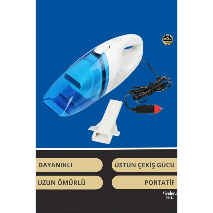 Premium Seri Dayanıklı 12v Uzatma Kablolu Yüksek Çekimli Araç Çakmaklık Girişli Oto Süpürgesi