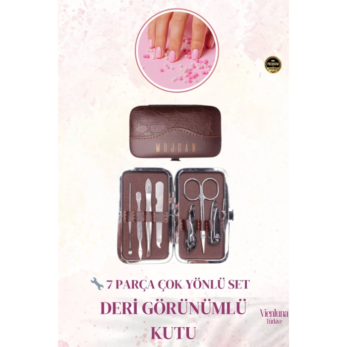 Premium Kalite Paslanmaz Çelik Uzun Ömürlü Uzun Ömürlü Deri Görünümlü 7 Parça Manikür Pedikür Seti