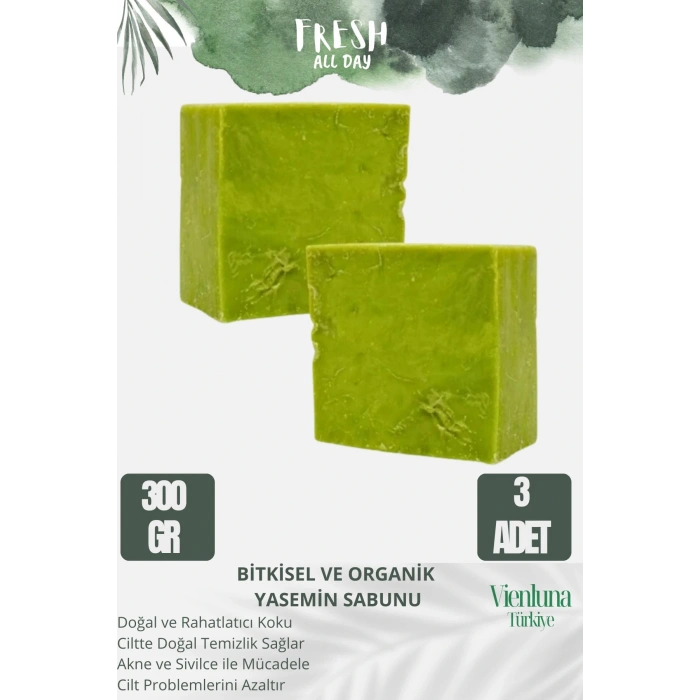 Özel Üretim El Yapımı %100 Doğal Ferah Kokulu Cilt Dostu El Yüz Saç Bakım Yasemin Sabunu 3 Adet