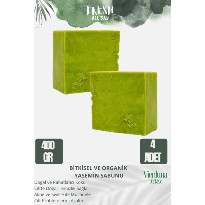 Özel Üretim El Yapımı %100 Doğal Ferah Kokulu Cilt Dostu El Yüz Saç Bakım Yasemin Sabunu 4 Adet