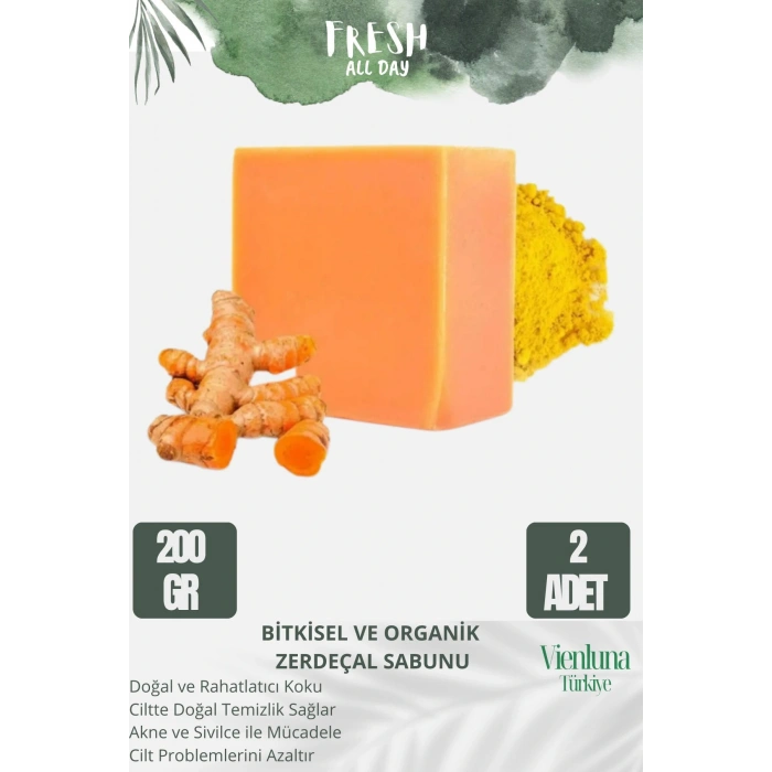 Özel Üretim El Yapımı %100 Doğal Vücut Saç Yüz Lüks Ferah Kokulu Cilt Dostu Zerdeçal Sabunu 2 Adet