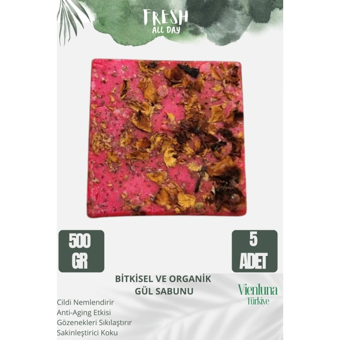 Özel Üretim El Yapımı %100 Vücut Saç Lüks Doğal Ferah Kokulu Cilt Dostu Bitkisel Gül Sabunu 5 Adet