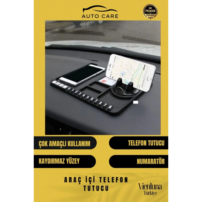 Premium Üretim Kaydırmaz Çizdirmez Numaratörlü  Araç İçi Telefon Tutucu Organizer