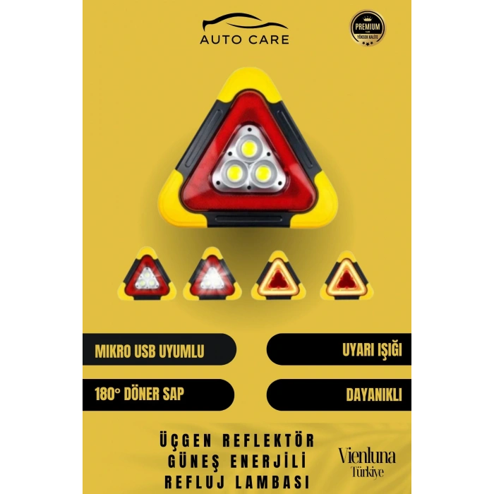 Özel Üretim Su Geçirmez 3 Ledli Solar Üçgen Reflektör Güneş Enerjili Refluj Araba Lambası