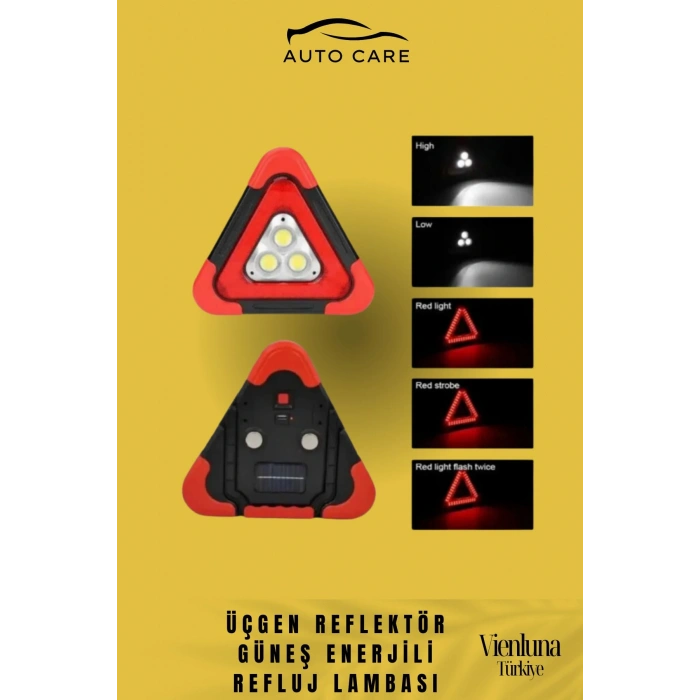 Özel Üretim Su Geçirmez 3 Ledli Solar Üçgen Reflektör Güneş Enerjili Refluj Araba Lambası