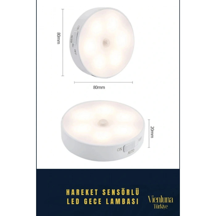 Premium Üretim 3 Mod Beyaz Işık Hareket Sensörlü 8 Ledli Usb Pratik Şarjlı Gece Lambası