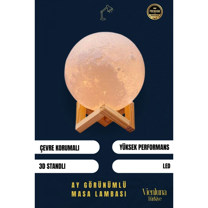 High Quality Çevre Korumalı 3B Standlı Yüksek Güçlü Led Ay Görünümlü Dekoratif Gece Masa Lambası