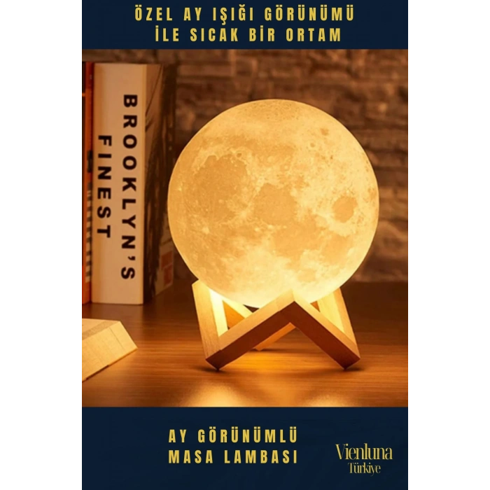 High Quality Çevre Korumalı 3B Standlı Yüksek Güçlü Led Ay Görünümlü Dekoratif Gece Masa Lambası