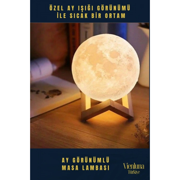 High Quality Çevre Korumalı 3B Standlı Yüksek Güçlü Led Ay Görünümlü Dekoratif Gece Masa Lambası