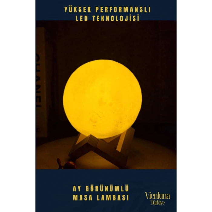 High Quality Çevre Korumalı 3B Standlı Yüksek Güçlü Led Ay Görünümlü Dekoratif Gece Masa Lambası