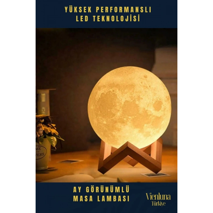 High Quality Çevre Korumalı 3B Standlı Yüksek Güçlü Led Ay Görünümlü Dekoratif Gece Masa Lambası