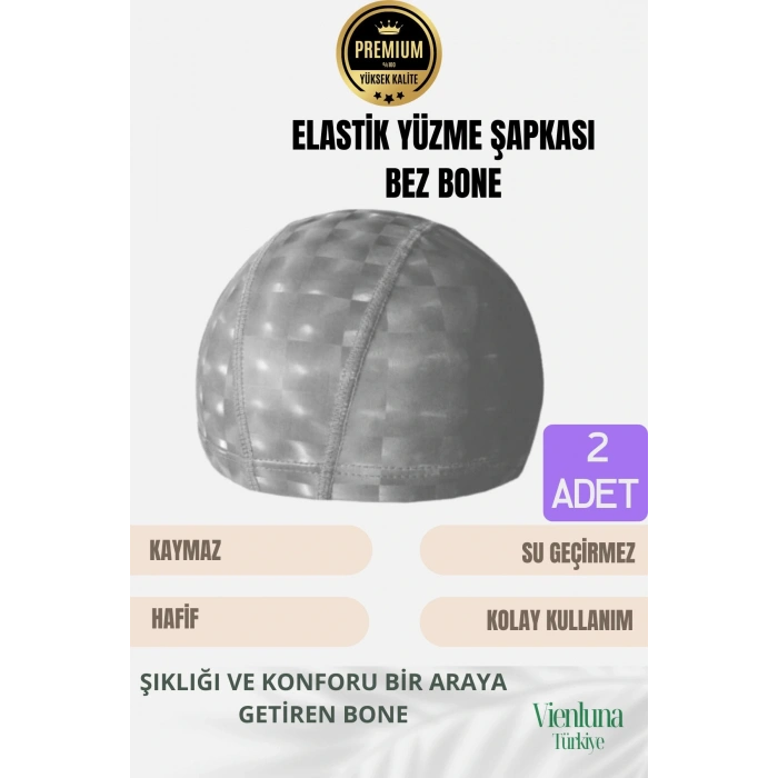 Premium Seri Su Geçirmez Bez Bone Havuz ve Deniz İçin İdeal Elastik Yüzme Şapkası Çift Paket
