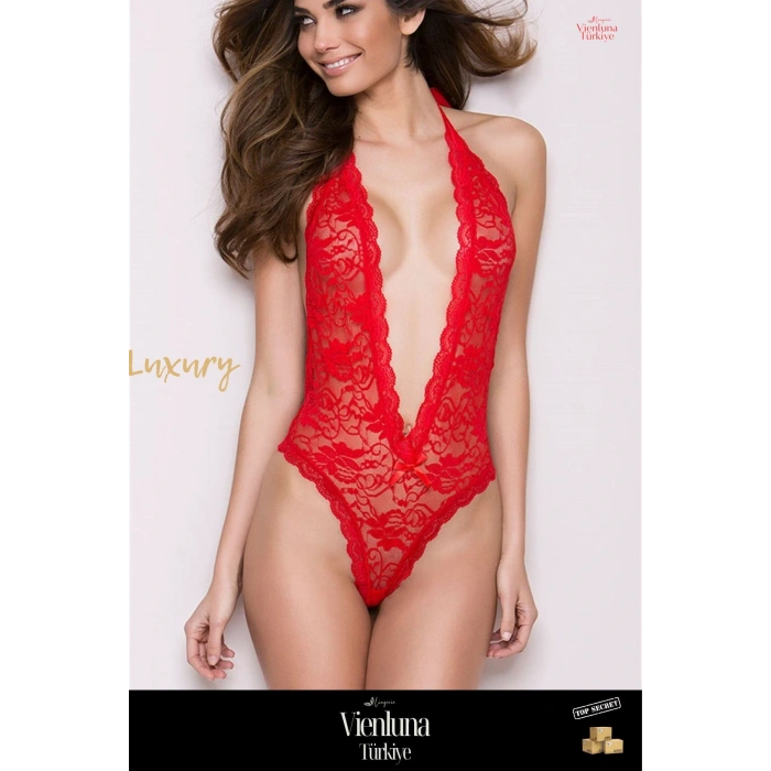 Premium Seri Zarif Lüks Kadın Çekici Erotik Fantezi Sırt Ve Göğüs Dekolteli Özel Kırmızı Babydoll