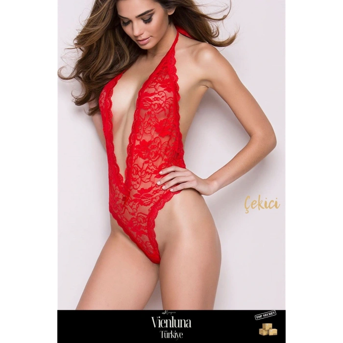 Premium Seri Zarif Lüks Kadın Çekici Erotik Fantezi Sırt Ve Göğüs Dekolteli Özel Kırmızı Babydoll