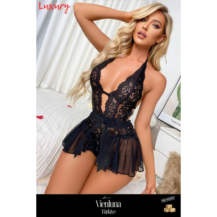 Premium Seri Özel Rahat Tarz Şık Modern Çekici Seksi Erotik Lüks Fantezi Kurdela Detay Babydoll Body