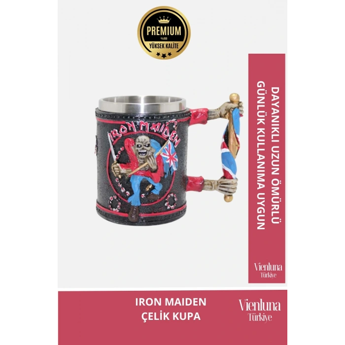 Deluxe Tasarım Dekoratif Estetik Armağan Sevgili Dost Paslanmaz Çelik Iron Maiden Kupa 12*15 cm