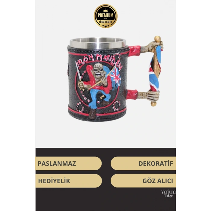 Deluxe Tasarım Dekoratif Estetik Armağan Sevgili Dost Paslanmaz Çelik Iron Maiden Kupa 12*15 cm