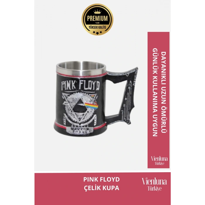 Deluxe Tasarım Dekoratif Estetik Armağan Sevgili Dost Paslanmaz Çelik Pink Floyd Kupa 12*15 cm