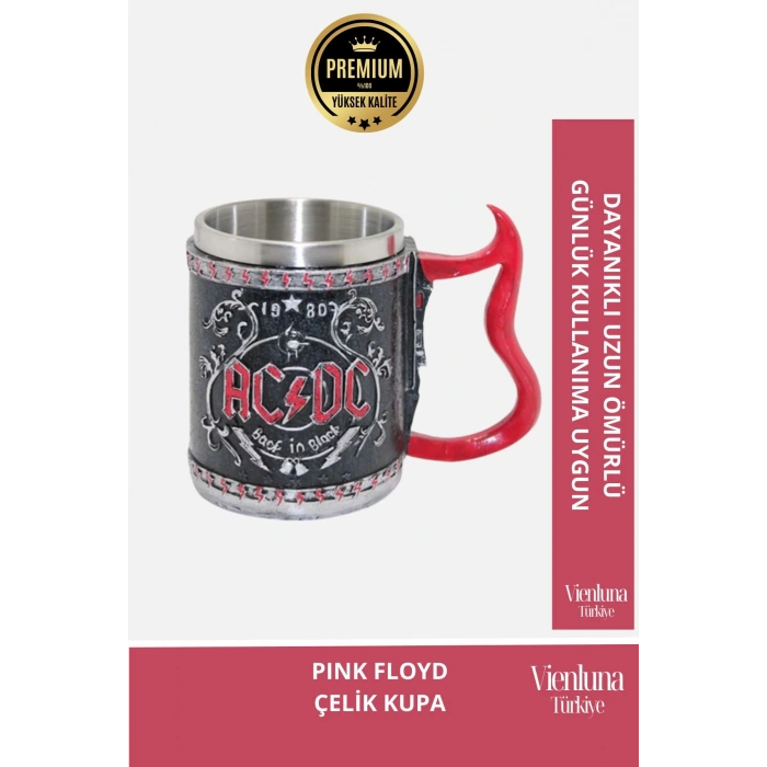 Deluxe Tasarım Dekoratif Estetik Armağan Sevgili Arkadaş Dost Paslanmaz Çelik AC DC Kupa 12*15 cm