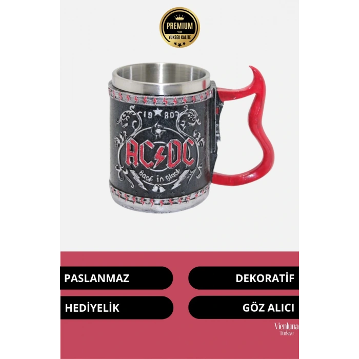 Deluxe Tasarım Dekoratif Estetik Armağan Sevgili Arkadaş Dost Paslanmaz Çelik AC DC Kupa 12*15 cm