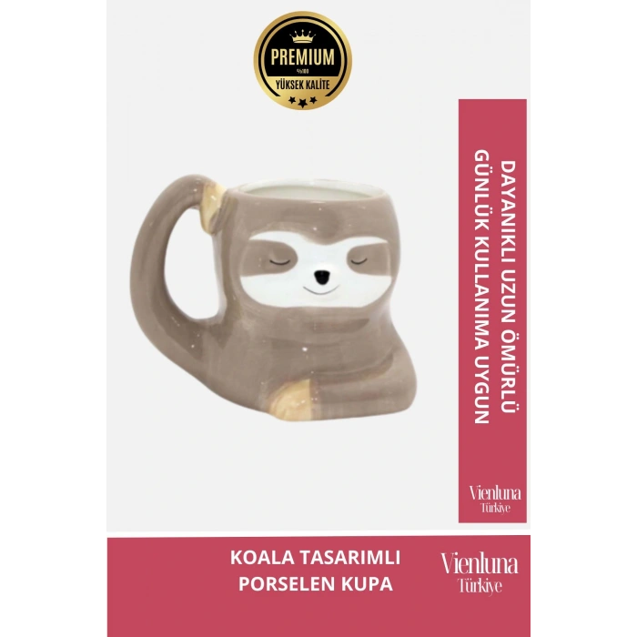 Deluxe Tasarım Dekoratif Estetik Armağan Sevgili Dost Arkadaş Porselen Koala Kupa 11*12 Cm