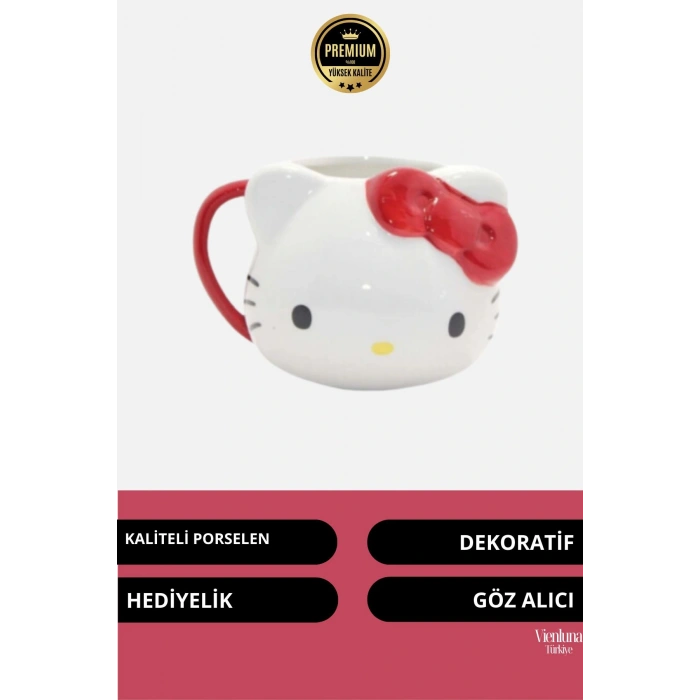Deluxe Tasarım Dekoratif Estetik Armağan Sevgili Dost Arkadaş Porselen Hello Kity Kupa 9*13 Cm