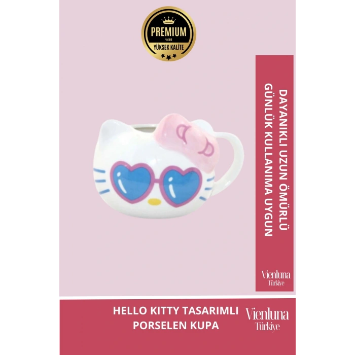 Deluxe Tasarım Dekoratif Estetik Armağan Sevgili Dost Aşk Arkadaş Porselen Hello Kitty Kupa Bardak