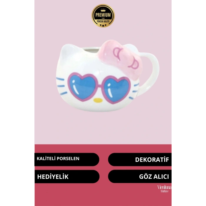 Deluxe Tasarım Dekoratif Estetik Armağan Sevgili Dost Aşk Arkadaş Porselen Hello Kitty Kupa Bardak