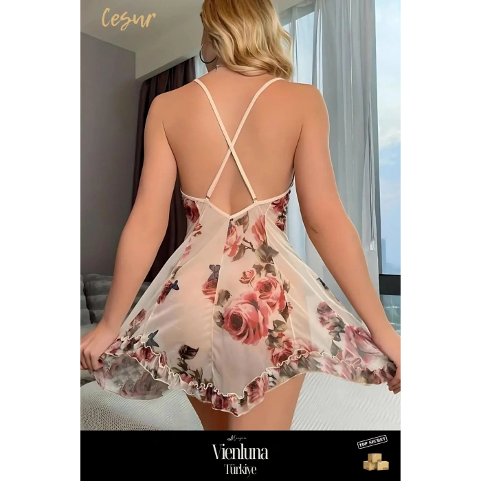 Premium Özel Seri Çok Şık Seksi Çekici Zarif Erotik Rahat Çiçek Desenli Fantezi Gecelik Takım