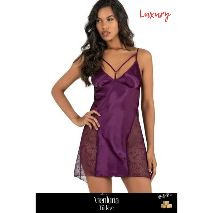 Özel Üretim Premium Ürün Şık Rahat Lüks Zarif Modern Seksi Fantezi Erotik Mor Kısa Saten Gecelik