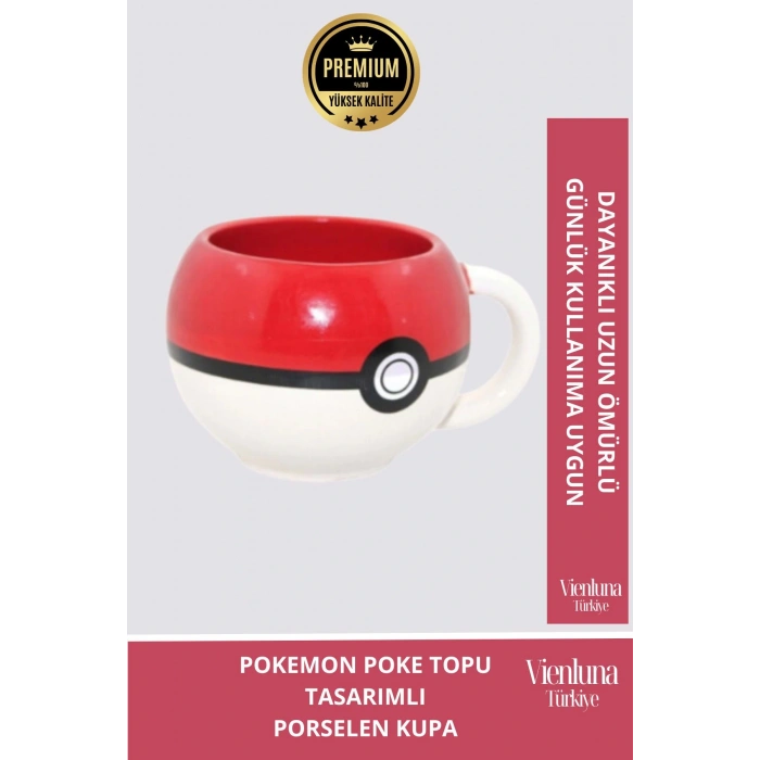 Deluxe Tasarım Dekoratif Estetik Armağan Sevgili Dost Aşk Arkadaş Porselen Pokemon Topu Kupa Bardak