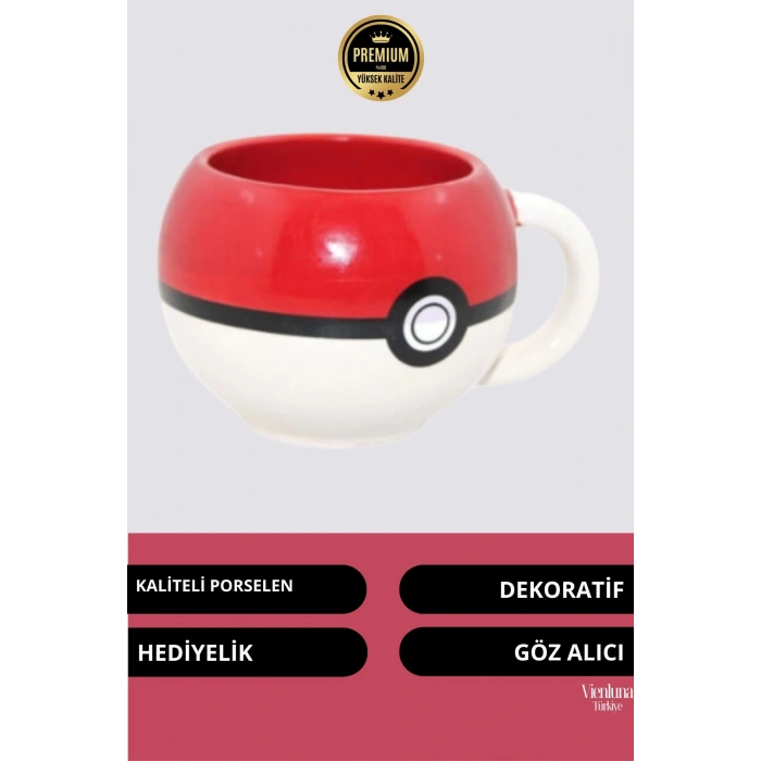Deluxe Tasarım Dekoratif Estetik Armağan Sevgili Dost Aşk Arkadaş Porselen Pokemon Topu Kupa Bardak