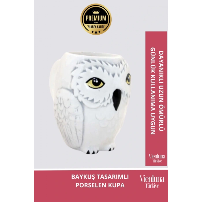 Deluxe Tasarım Dekoratif Estetik Armağan Sevgili Dost Aşk Arkadaş Porselen Baykuş Kupa  12*13 Cm