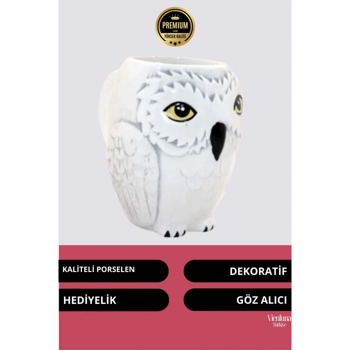 Deluxe Tasarım Dekoratif Estetik Armağan Sevgili Dost Aşk Arkadaş Porselen Baykuş Kupa  12*13 Cm