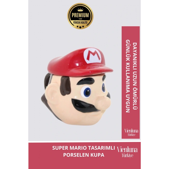 Deluxe Tasarım Dekoratif Estetik Armağan Sevgili Dost Aşk Arkadaş Porselen Super Mario Kupa Bardak