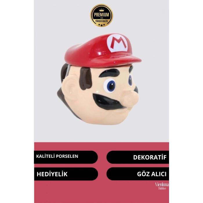 Deluxe Tasarım Dekoratif Estetik Armağan Sevgili Dost Aşk Arkadaş Porselen Super Mario Kupa Bardak