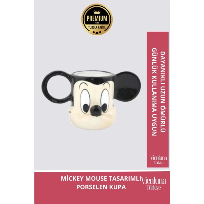 Deluxe Tasarım Dekoratif Estetik Armağan Sevgili Dost Aşk Arkadaş Porselen Mickey Mouse Kupa Bardak
