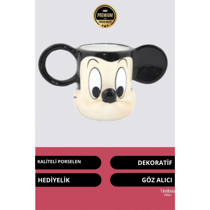 Deluxe Tasarım Dekoratif Estetik Armağan Sevgili Dost Aşk Arkadaş Porselen Mickey Mouse Kupa Bardak