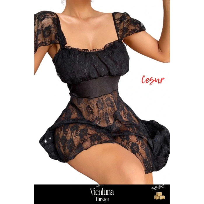 Premium Ürün Özel  Lüks Zarif Modern Erotik Seksi Alt Kısmı Tül Üst Kısmı Jarse Mini Fantezi Gecelik