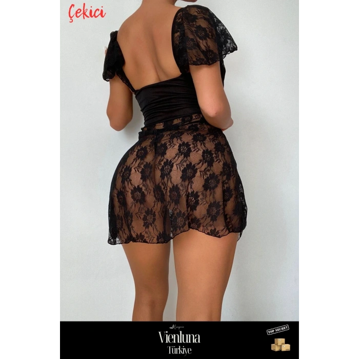 Premium Ürün Özel  Lüks Zarif Modern Erotik Seksi Alt Kısmı Tül Üst Kısmı Jarse Mini Fantezi Gecelik