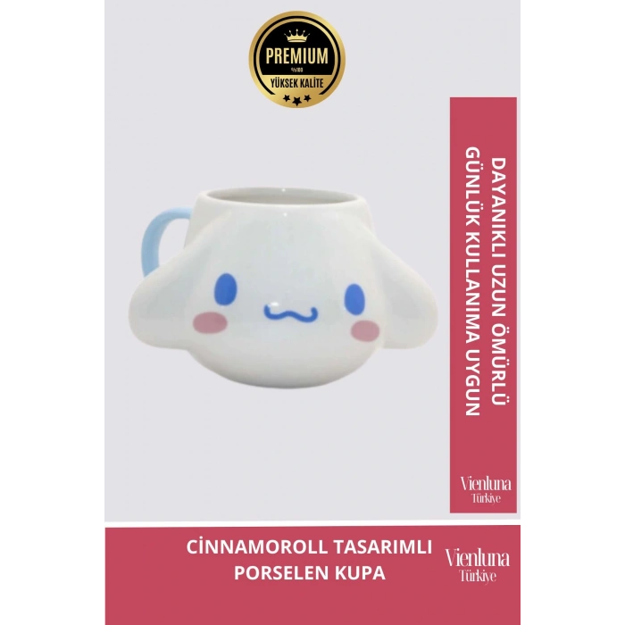 Deluxe Tasarım Dekoratif Estetik Armağan Sevgili Dost Aşk Arkadaş Porselen Cinnamoroll Kupa Bardak