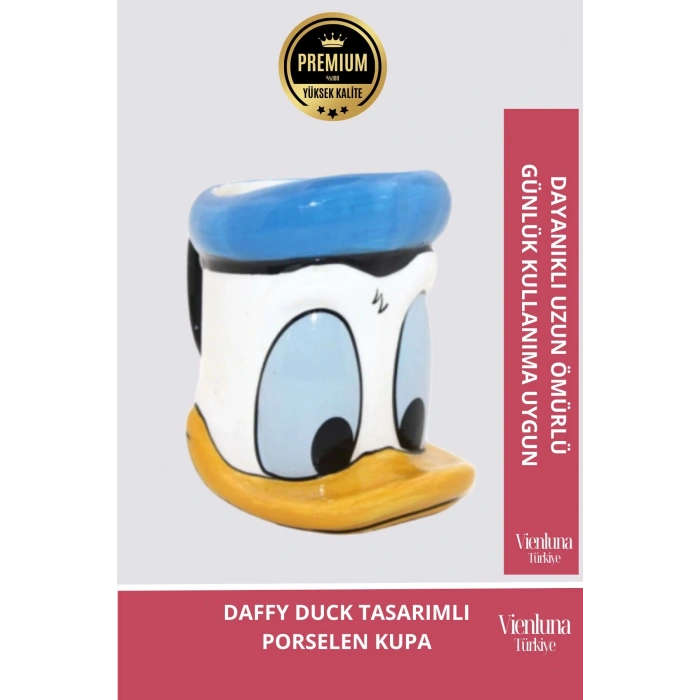 Deluxe Tasarım Dekoratif Estetik Armağan Sevgili Dost Aşk Arkadaş Porselen Daffy Duck Kupa Bardak