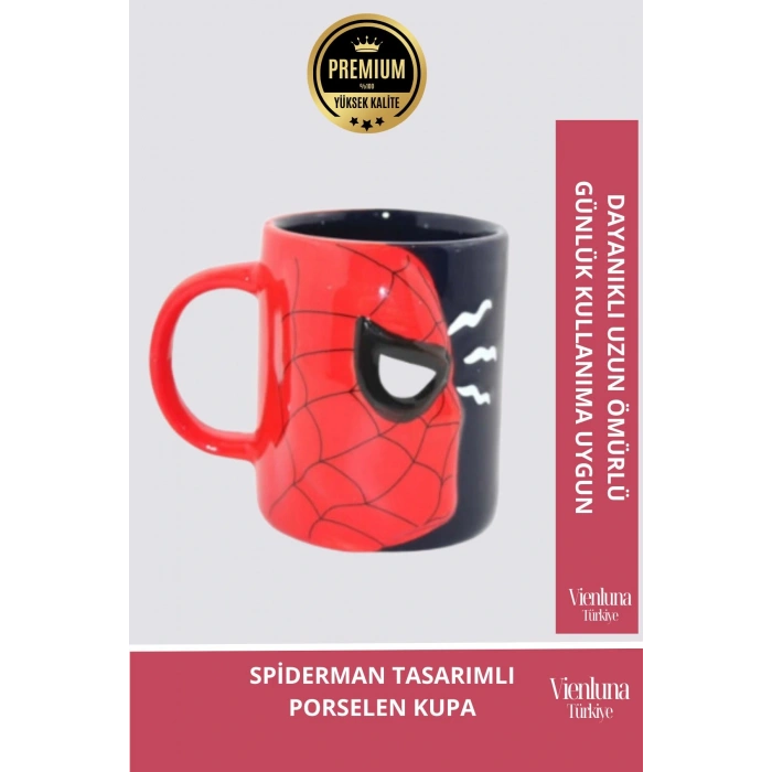 Deluxe Tasarım Dekoratif Estetik Armağan Sevgili Dost Aşk Arkadaş Porselen Spiderman Kupa Bardak